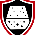 TD Surface concrete staining service badge, red and black shield with concrete surface illustration